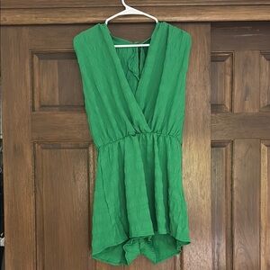Green Sleeveless V-Neck Romper